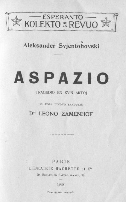 Aspazio: Tragedio en Kvin Aktoj