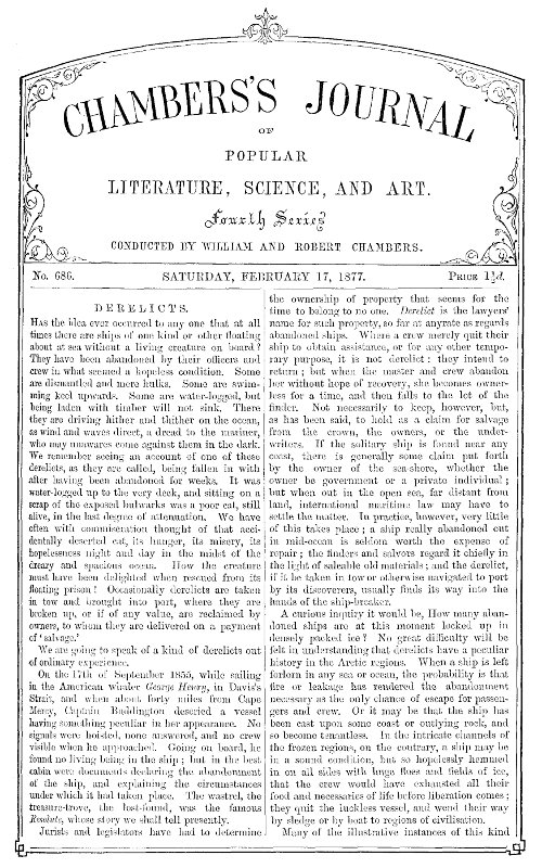 Chambers's Journal of Popular Literature, Science, and Art, No. 686 February 17, 1877 Chambers's Journal of Popular Literature, Science, and Art, No. 686 February 17, 1877