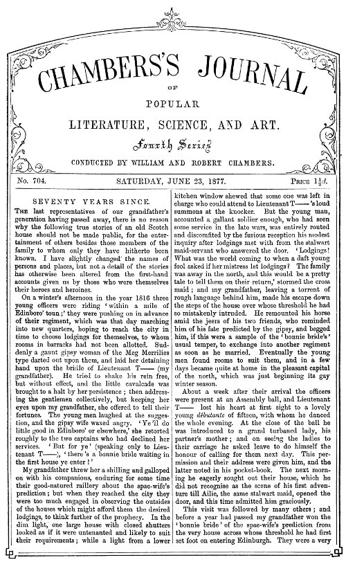 Chambers's Journal of Popular Literature, Science, and Art, No. 704
June 23, 1877