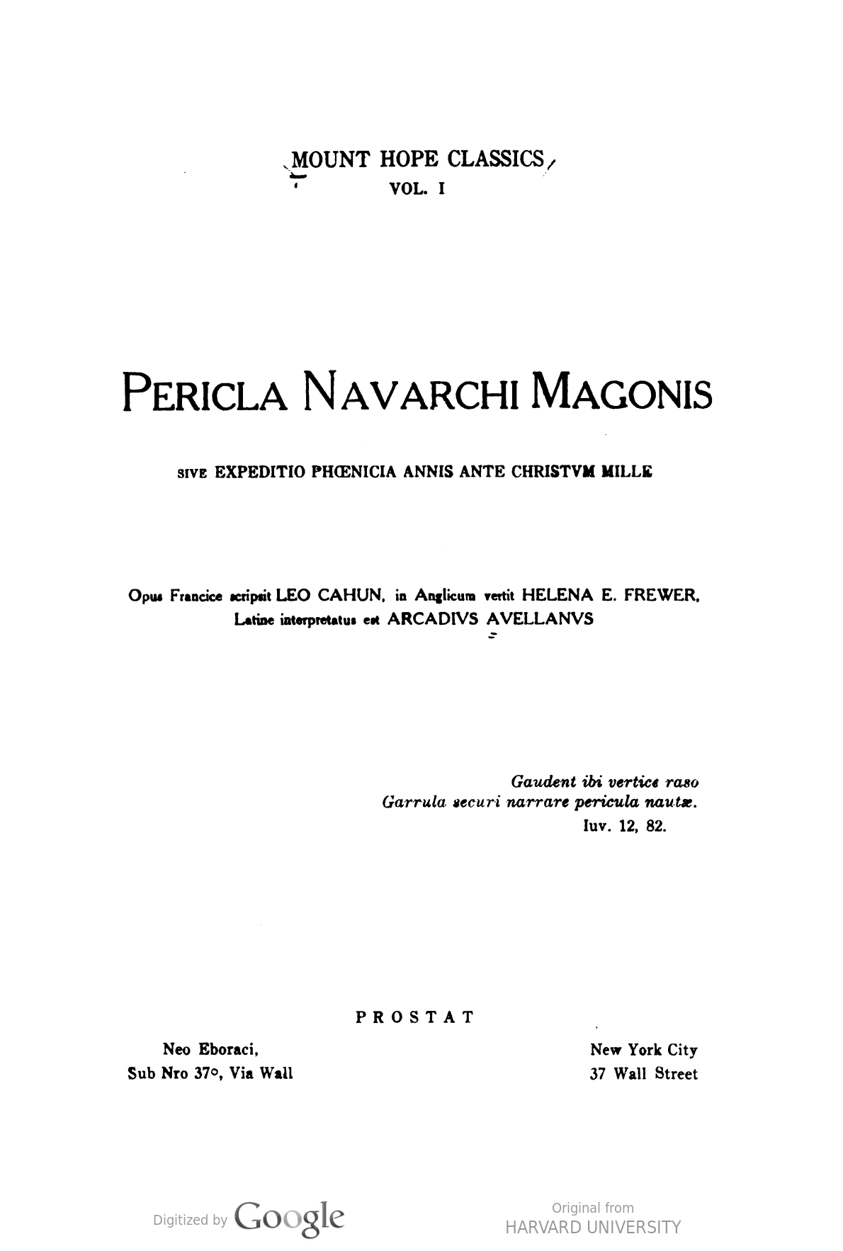 Pericla Navarchi Magonis; sive, Expeditio Phoenicia Annis Ante Christum Mille Pericla Navarchi Magonis; sive, Expeditio Phoenicia Annis Ante Christum Mille
