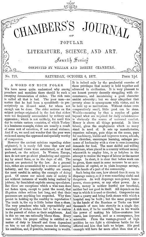 Chambers's Journal of Popular Literature, Science, and Art, No. 719 October 6, 1877 Chambers's Journal of Popular Literature, Science, and Art, No. 719 October 6, 1877