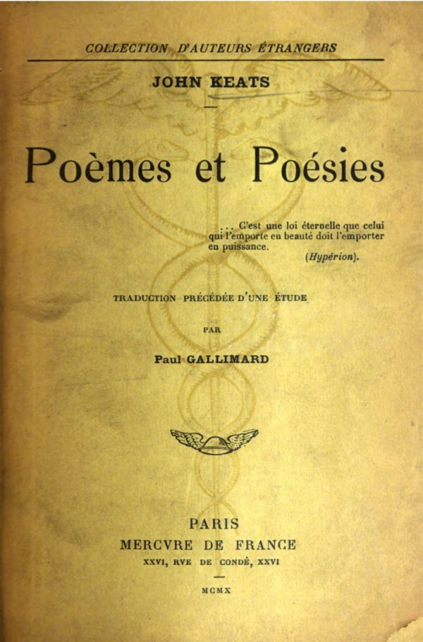 Poèmes et Poésies Traduction précédée d'une étude par Paul Gallimard Poèmes et Poésies Traduction précédée d'une étude par Paul Gallimard