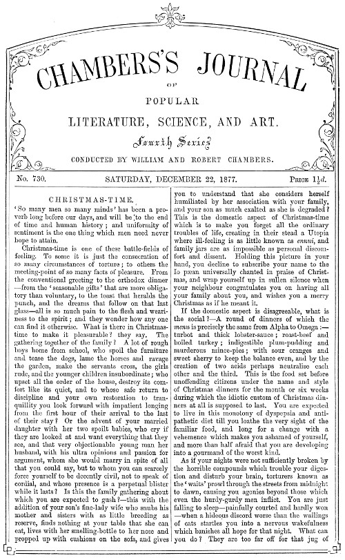 Chambers's Journal of Popular Literature, Science, and Art, No. 730
December 22, 1877