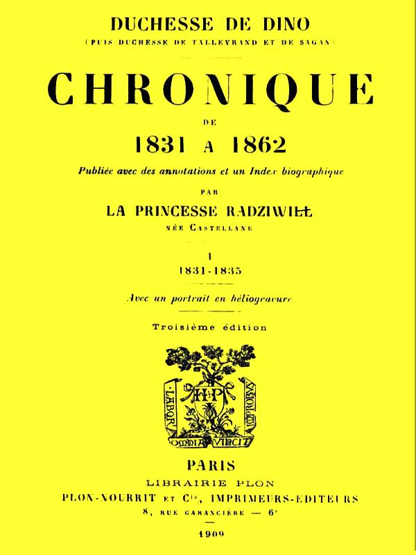 Chronique de 1831 à 1862, Tome 1 (de 4)