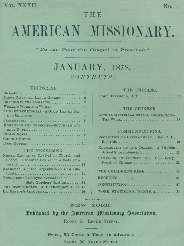 The American Missionary — Volume 32, No. 01, January, 1878 The American Missionary — Volume 32, No. 01, January, 1878