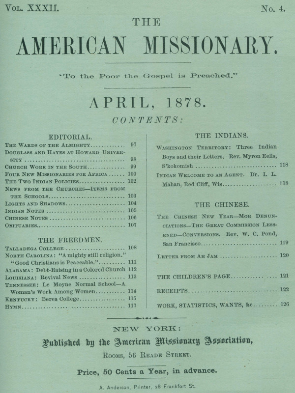 The American Missionary — Volume 32, No. 04, April 1878 The American Missionary — Volume 32, No. 04, April 1878