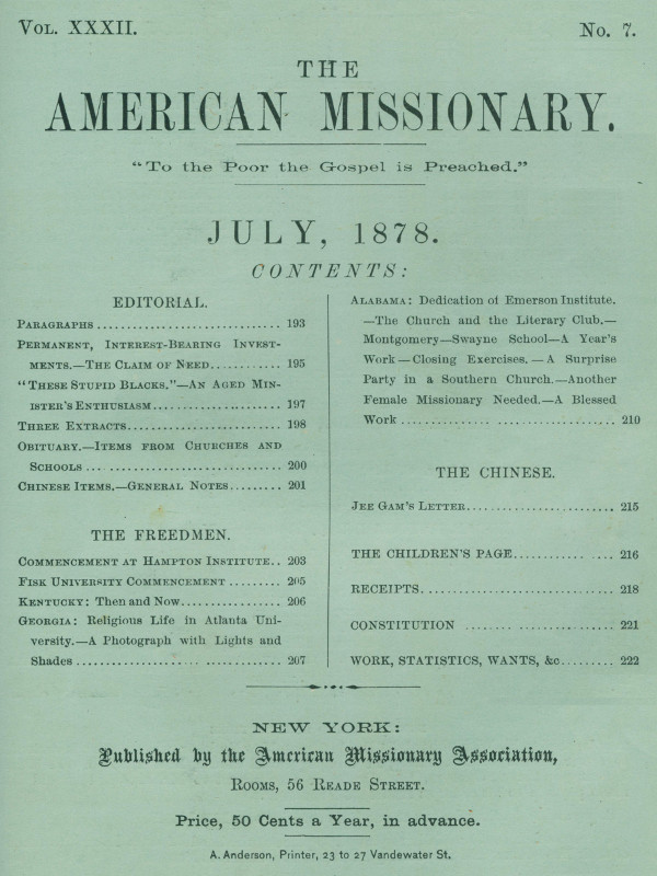 The American Missionary — Volume 32, No. 07, July 1878 The American Missionary — Volume 32, No. 07, July 1878