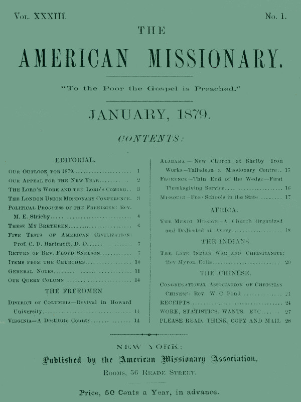 The American Missionary — Volume 33, No. 01, January 1879 The American Missionary — Volume 33, No. 01, January 1879
