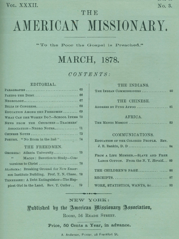 The American Missionary — Volume 32, No. 03, March, 1878 The American Missionary — Volume 32, No. 03, March, 1878