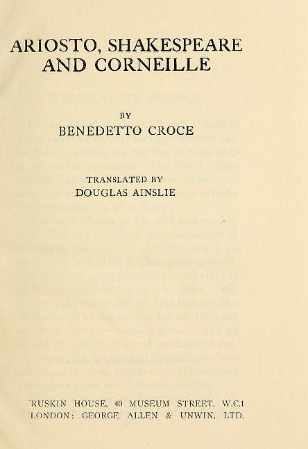 Ariosto, Shakespeare and Corneille Ariosto, Shakespeare and Corneille