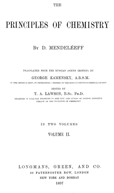 The Principles of Chemistry, Volume II The Principles of Chemistry, Volume II