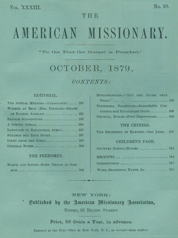 The American Missionary — Volume 33, No. 10, October, 1879 The American Missionary — Volume 33, No. 10, October, 1879