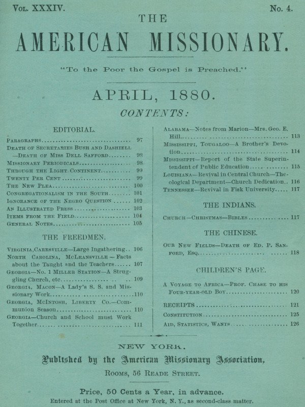 The American Missionary — Volume 34, No. 04, April, 1880 The American Missionary — Volume 34, No. 04, April, 1880