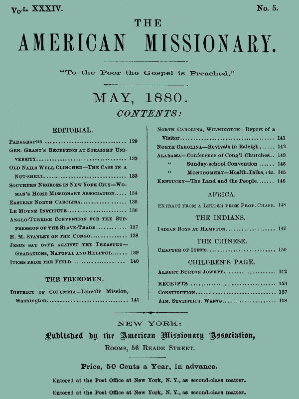 American Missionary, Vol. XXXIV., No. 5, May 1880 American Missionary, Vol. XXXIV., No. 5, May 1880