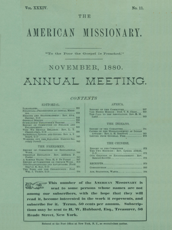 The American Missionary, Volume 34, No. 11, November 1880 The American Missionary, Volume 34, No. 11, November 1880