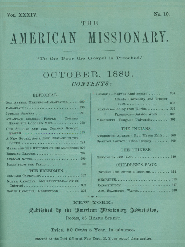 The American Missionary — Volume 34, No. 10, October, 1880 The American Missionary — Volume 34, No. 10, October, 1880