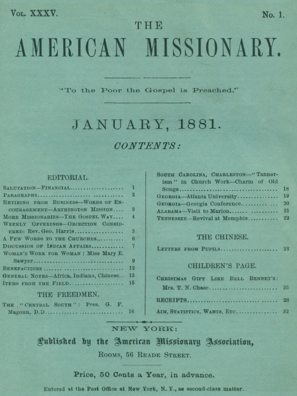 The American Missionary — Volume 35, No. 1, January, 1881 The American Missionary — Volume 35, No. 1, January, 1881