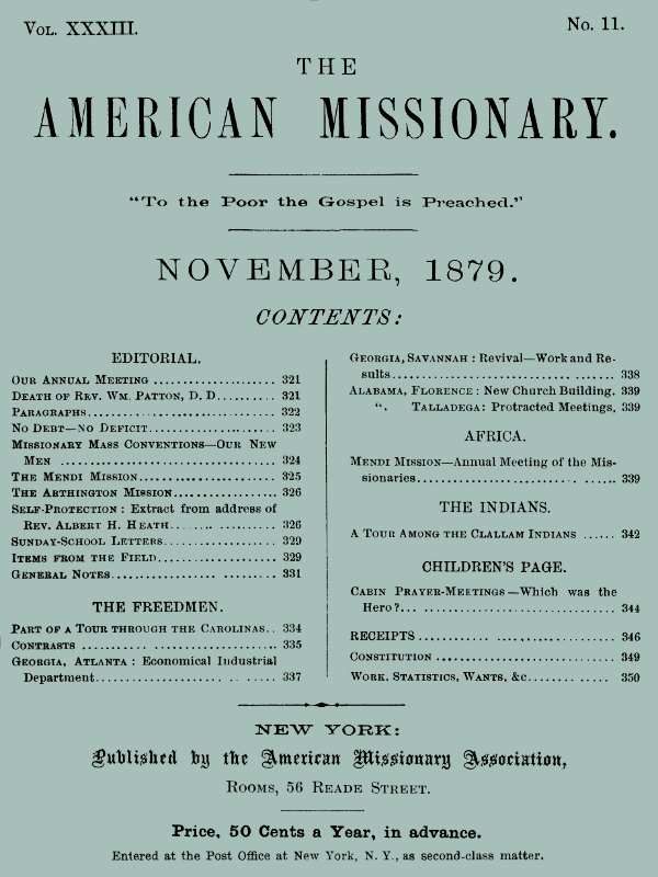 The American Missionary — Volume 33, No. 11, November, 1879 The American Missionary — Volume 33, No. 11, November, 1879