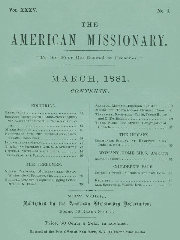 The American Missionary — Volume 35, No. 3, March 1881 The American Missionary — Volume 35, No. 3, March 1881