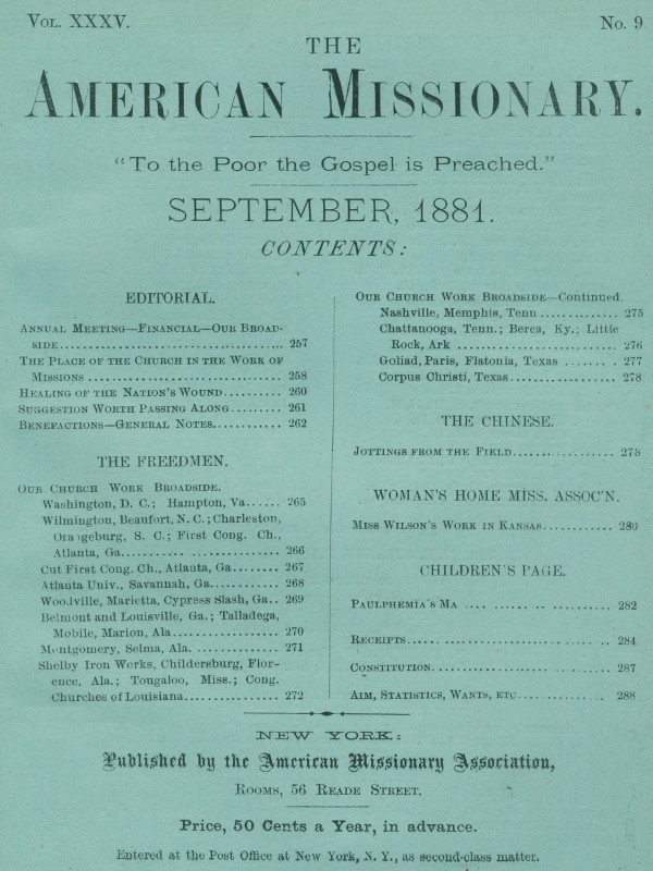 The American Missionary — Volume 35, No. 9, September, 1881 The American Missionary — Volume 35, No. 9, September, 1881