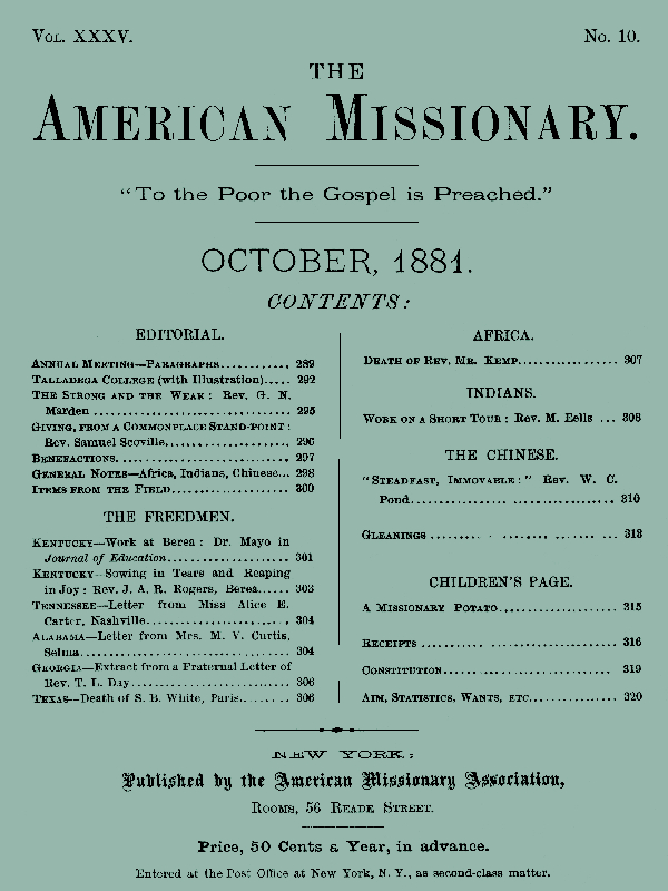 The American Missionary — Volume 35, No. 10, October, 1881 The American Missionary — Volume 35, No. 10, October, 1881