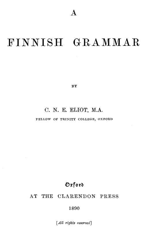 A Finnish Grammar A Finnish Grammar
