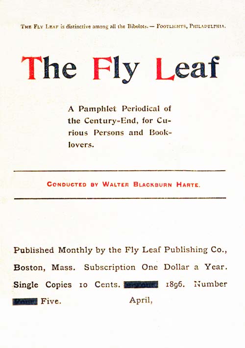 The Fly Leaf, No. 5, Vol. 1, April 1896 The Fly Leaf, No. 5, Vol. 1, April 1896