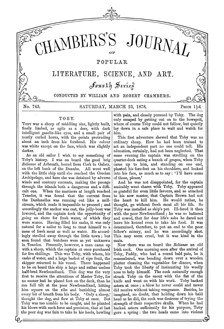 Chambers's Journal of Popular Literature, Science, and Art, No. 743, March 23, 1878 Chambers's Journal of Popular Literature, Science, and Art, No. 743, March 23, 1878