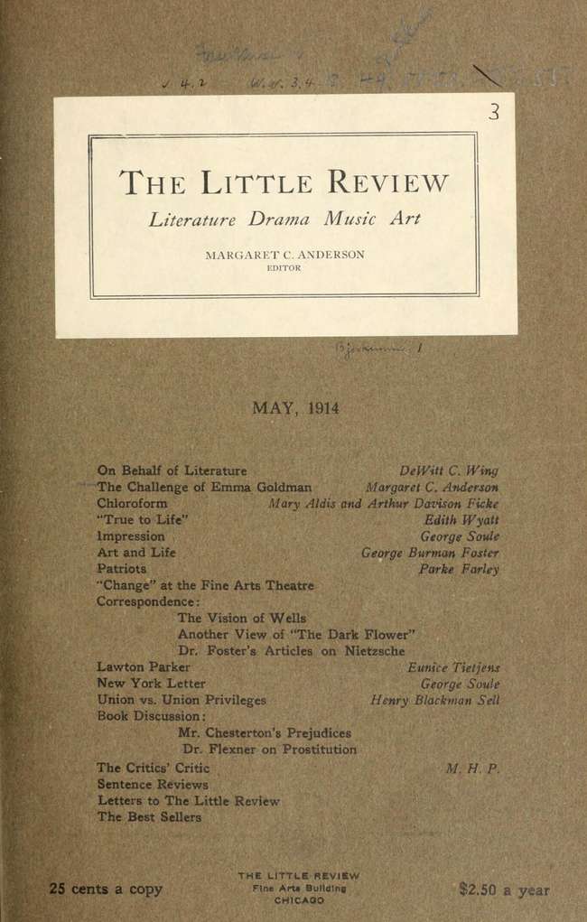 The Little Review, May 1914 (Vol. 1., No. 3) The Little Review, May 1914 (Vol. 1., No. 3)
