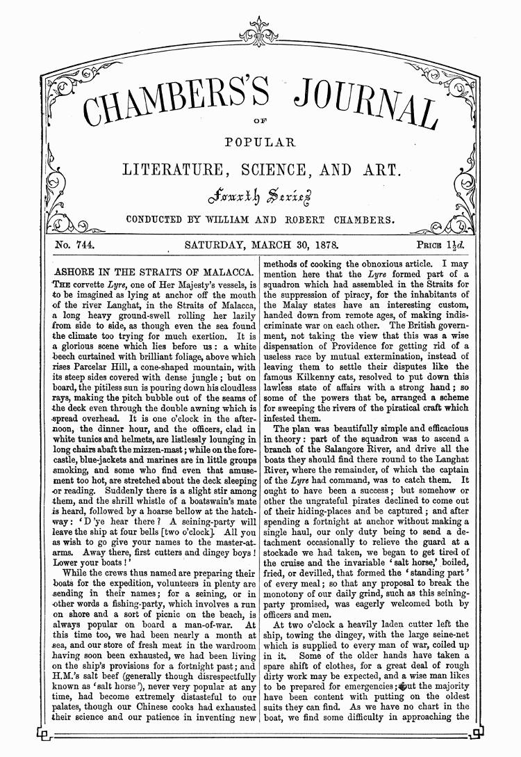 Chambers's Journal of Popular Literature, Science, and Art, No. 744, March 30, 1878 Chambers's Journal of Popular Literature, Science, and Art, No. 744, March 30, 1878