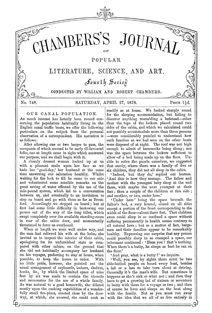 Chambers's Journal of Popular Literature, Science, and Art, No. 748, April 27, 1878 Chambers's Journal of Popular Literature, Science, and Art, No. 748, April 27, 1878
