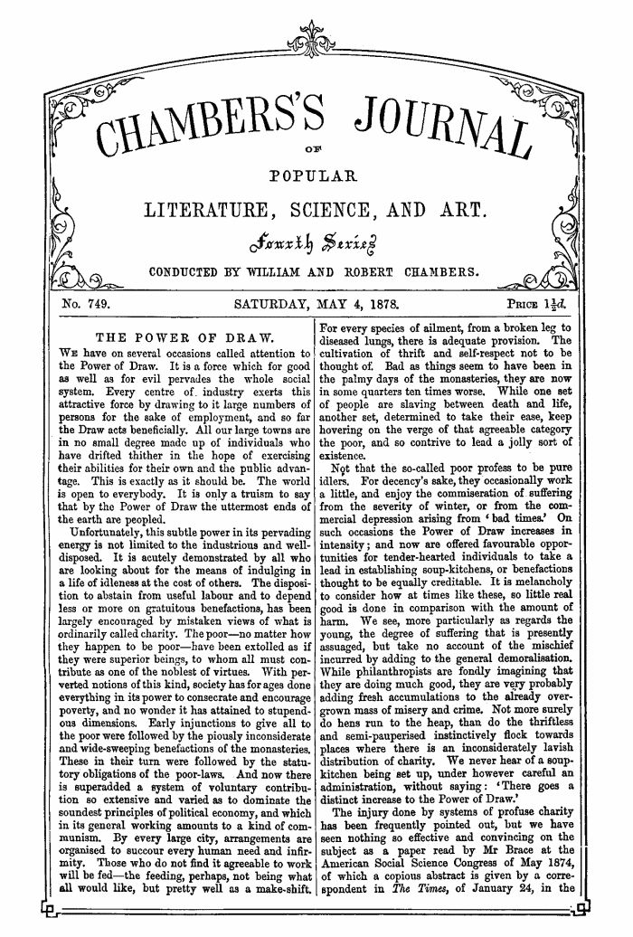 Chambers's Journal of Popular Literature, Science, and Art, No. 749, May 4, 1878 Chambers's Journal of Popular Literature, Science, and Art, No. 749, May 4, 1878
