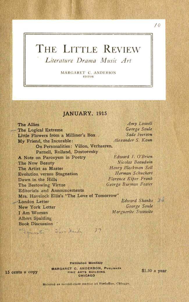 The Little Review, January 1915 (Vol. 1, No. 10) The Little Review, January 1915 (Vol. 1, No. 10)
