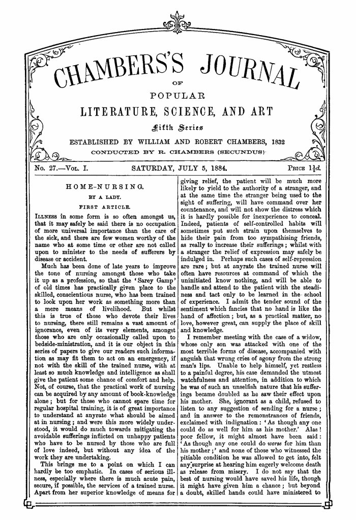 Chambers's Journal of Popular Literature, Science, and Art, Fifth Series, No. 27, Vol. I, July 5, 1884 Chambers's Journal of Popular Literature, Science, and Art, Fifth Series, No. 27, Vol. I, July 5, 1884
