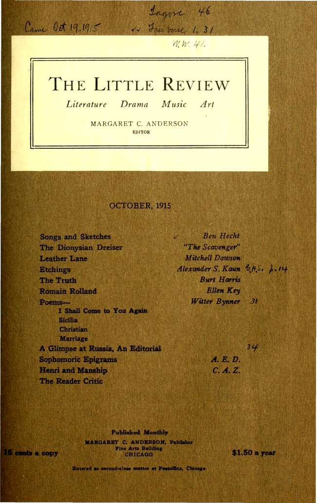 The Little Review, October 1915 (Vol. 2, No. 7) The Little Review, October 1915 (Vol. 2, No. 7)