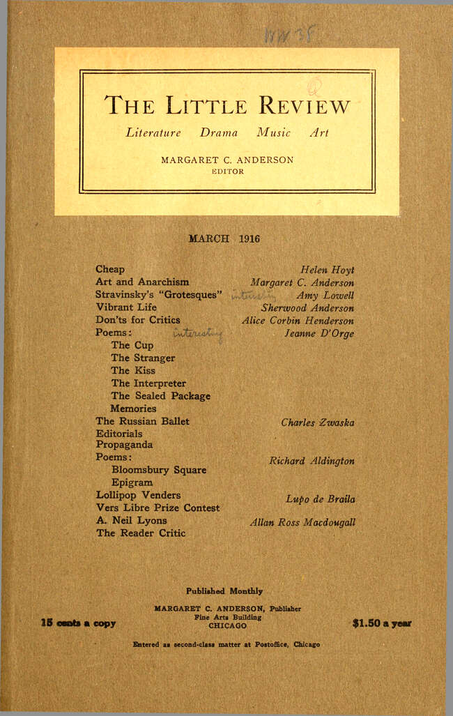 The Little Review, March 1916 (Vol. 3, No. 1) The Little Review, March 1916 (Vol. 3, No. 1)
