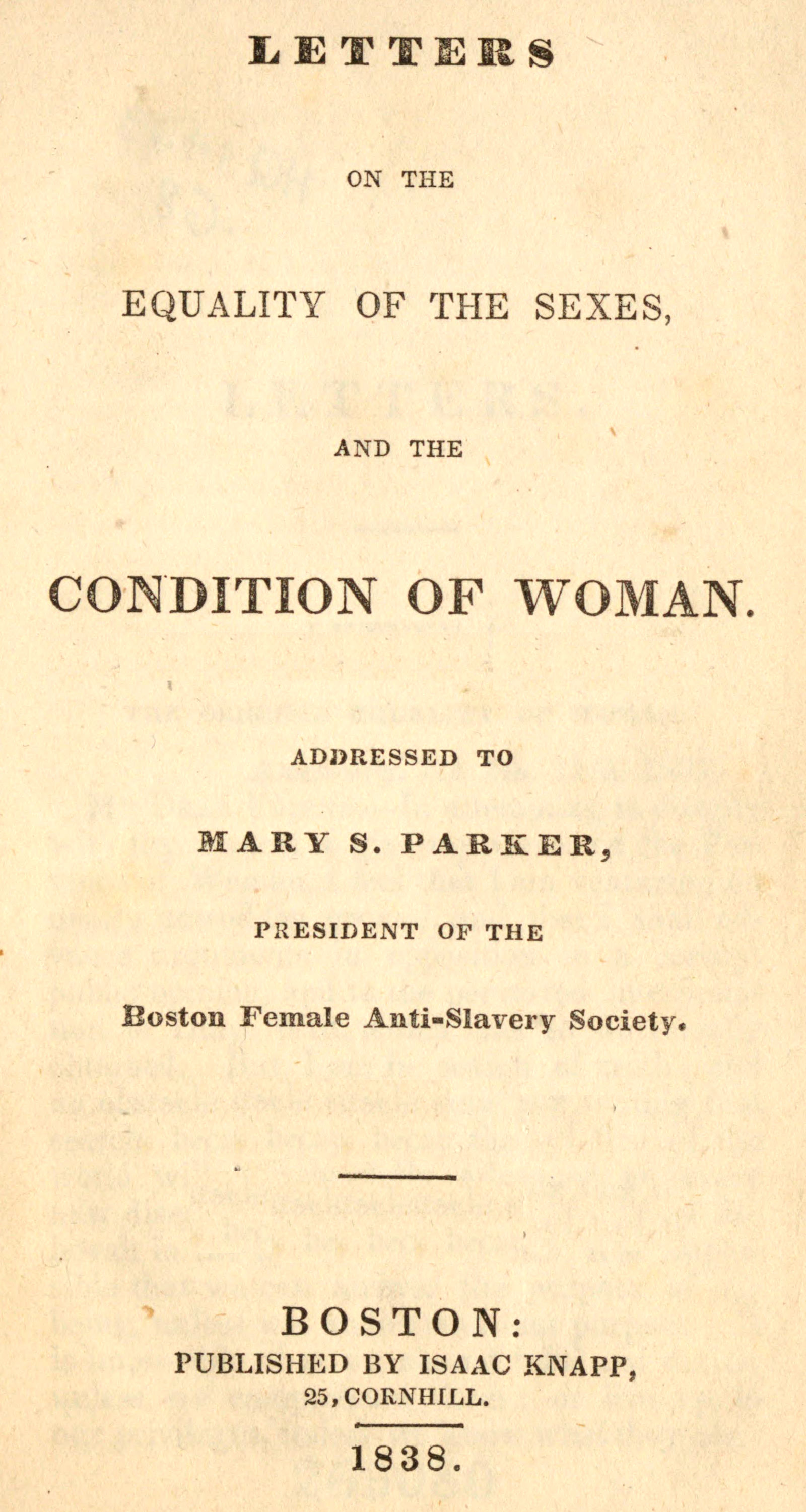 Letters on the equality of the sexes, and the condition of woman
