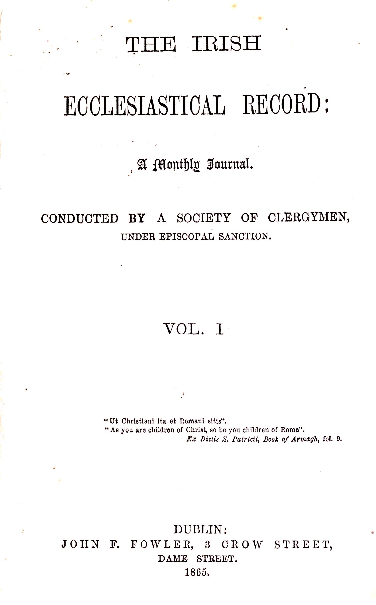 The Irish ecclesiastical record, Volume 1, September 1865 The Irish ecclesiastical record, Volume 1, September 1865