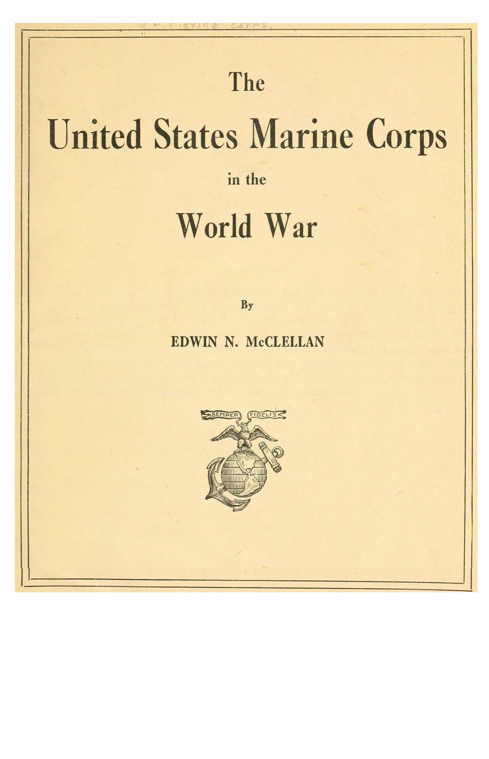 The United States Marine Corps in the World War