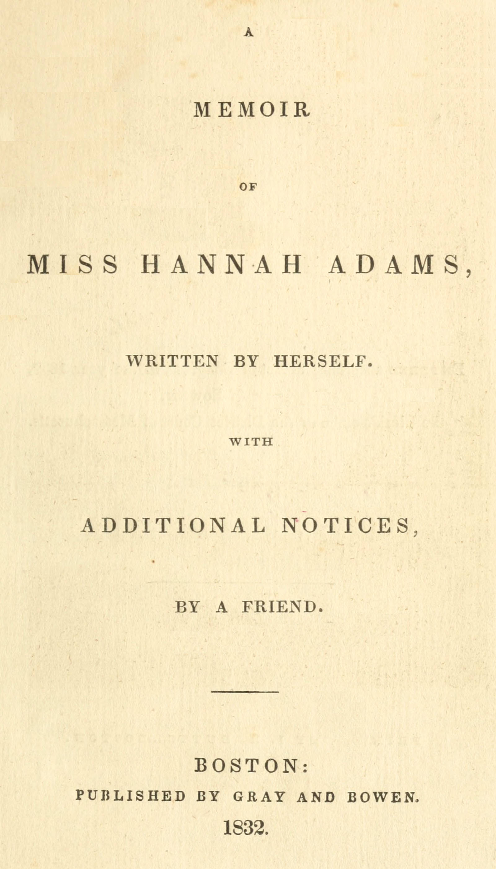 A memoir of Miss Hannah Adams