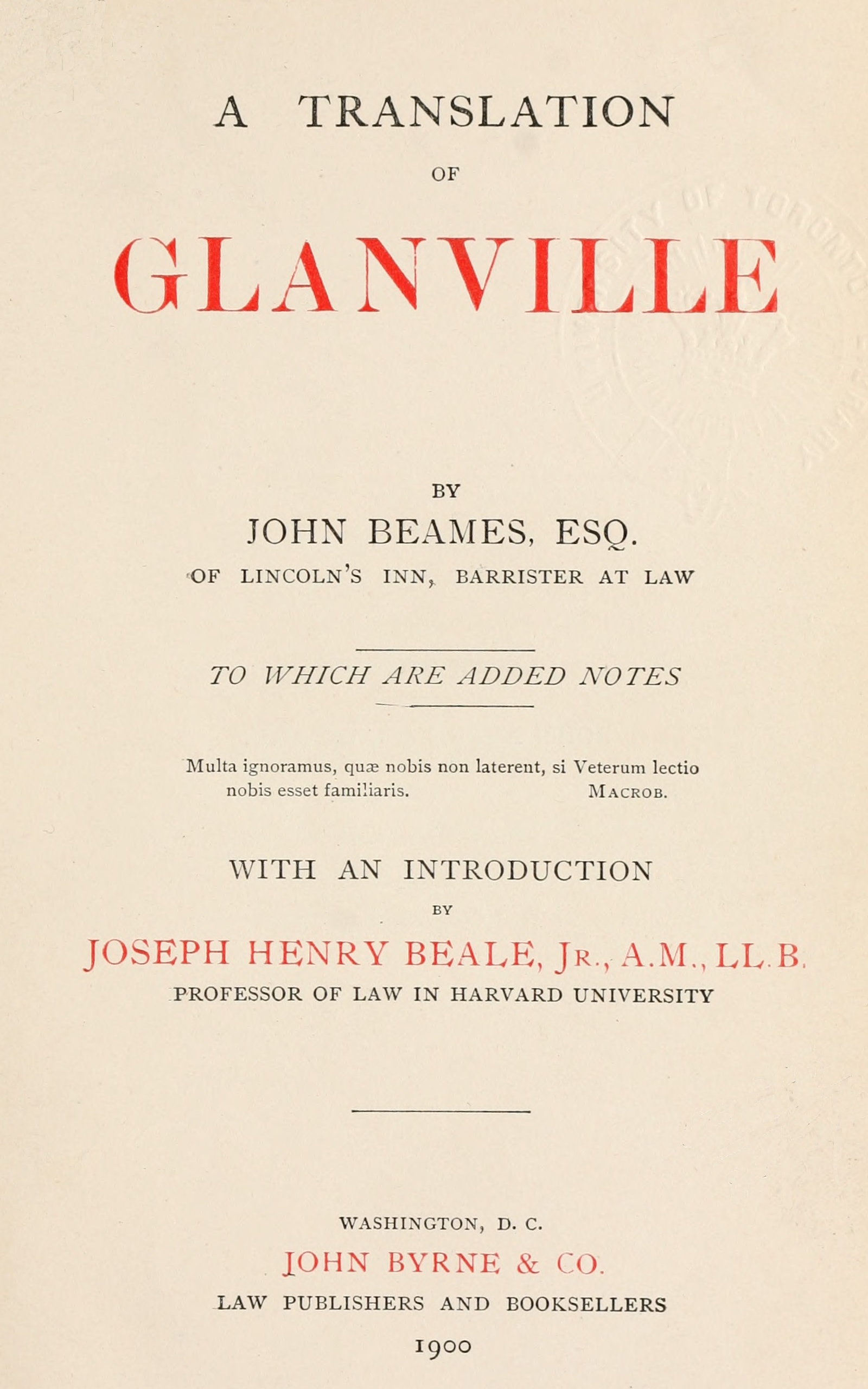 A translation of Glanville A translation of Glanville