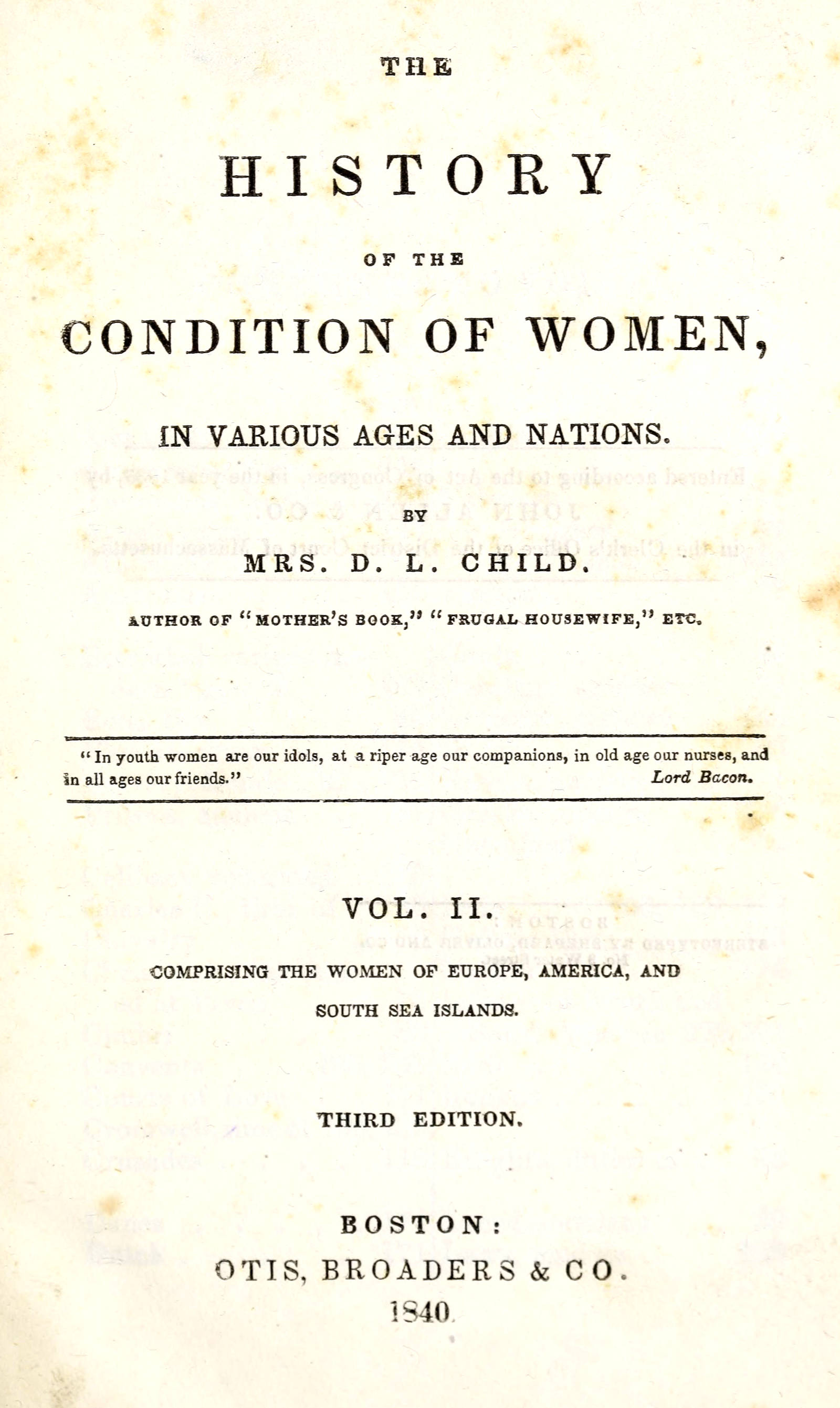The history of the condition of women, in various ages and nations (vol. 2 of 2)