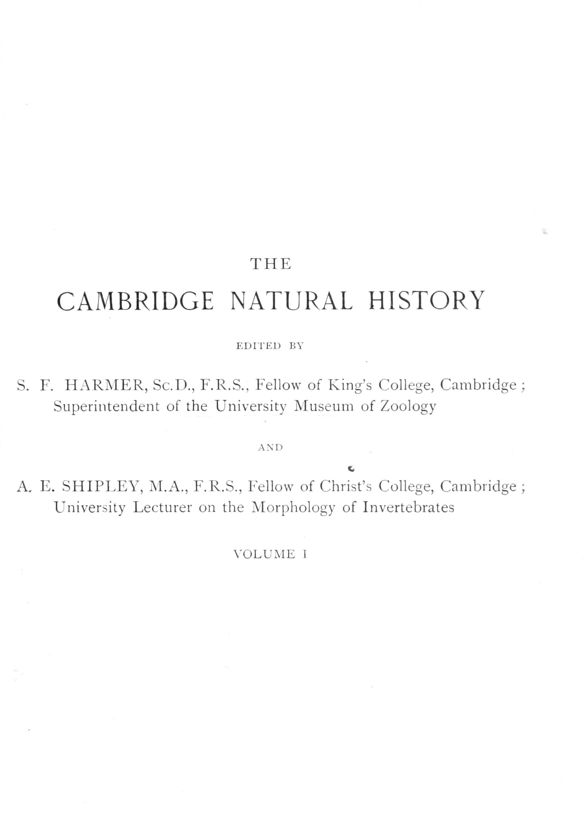 The Cambridge natural history, Vol. 01 (of 10) The Cambridge natural history, Vol. 01 (of 10)
