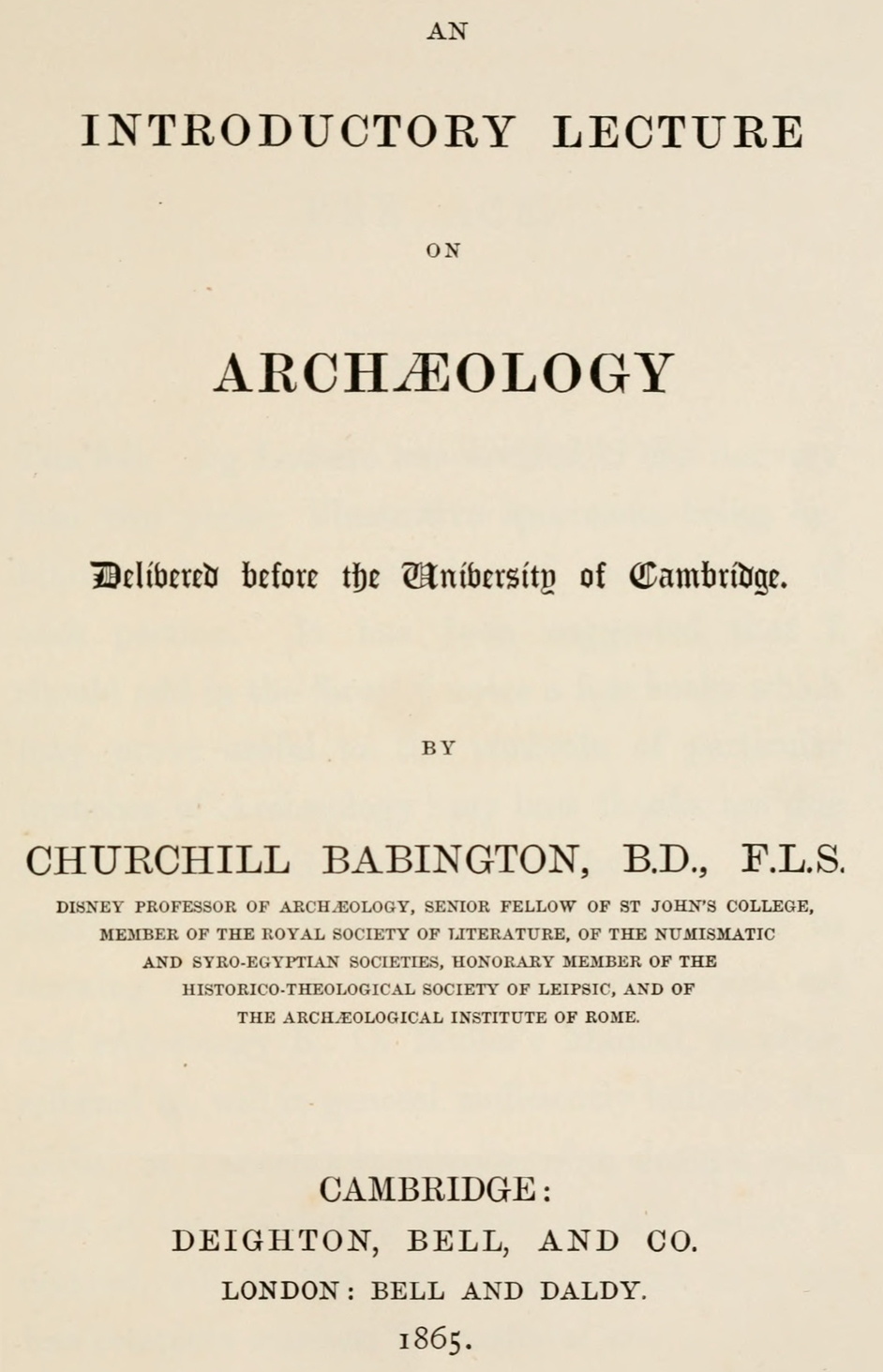 An introductory lecture on archæology
